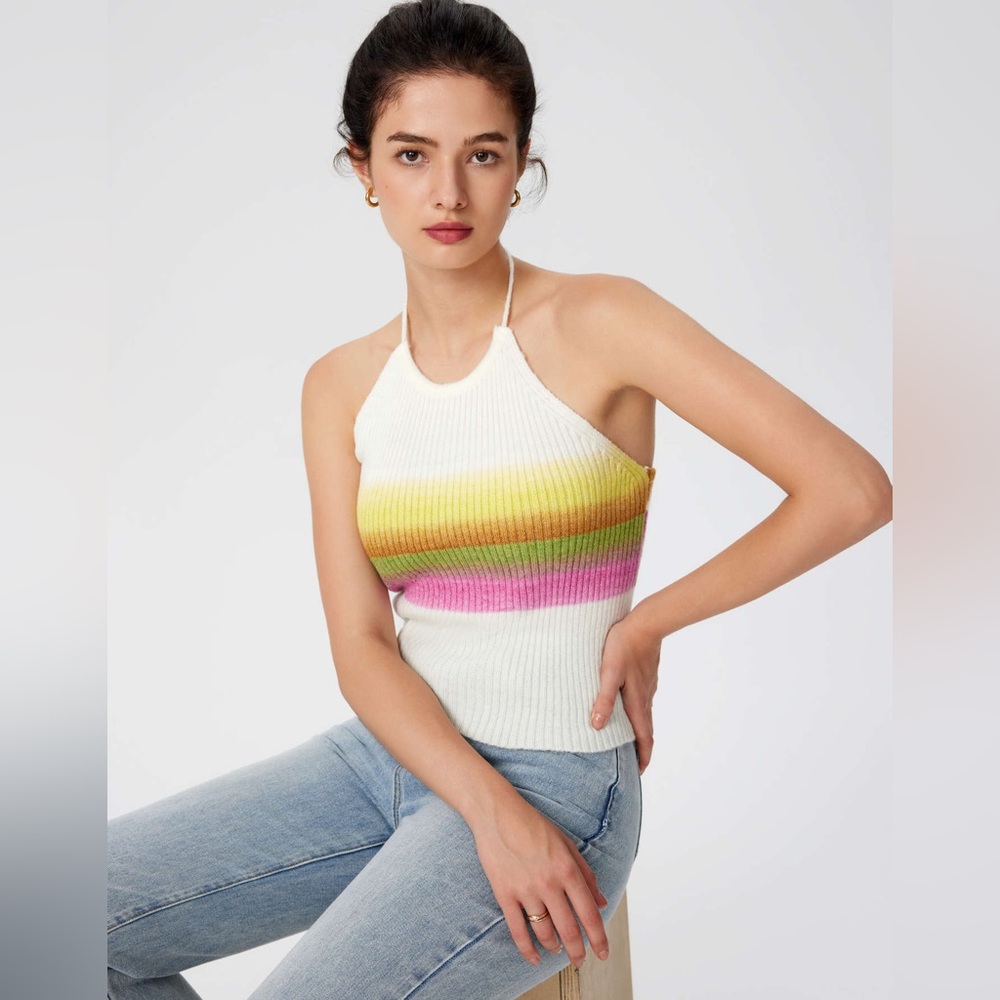 Cider Colorful Knit Halter Crop Cami Top (Medium)